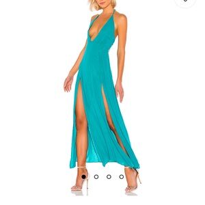 superdown Teal Halter Backless Maxi Dress